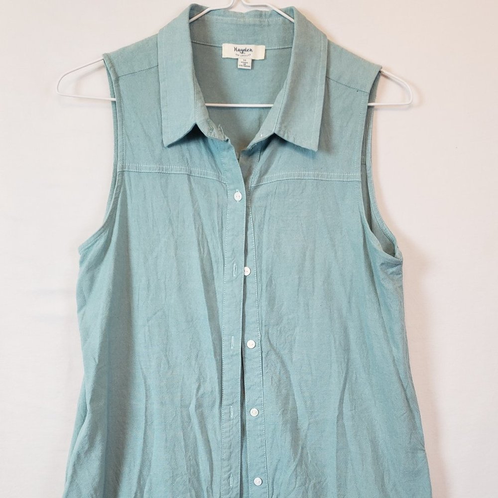 Hayden Los Angeles Women's Blue Button Up Lace Hem Shirt Size Medium